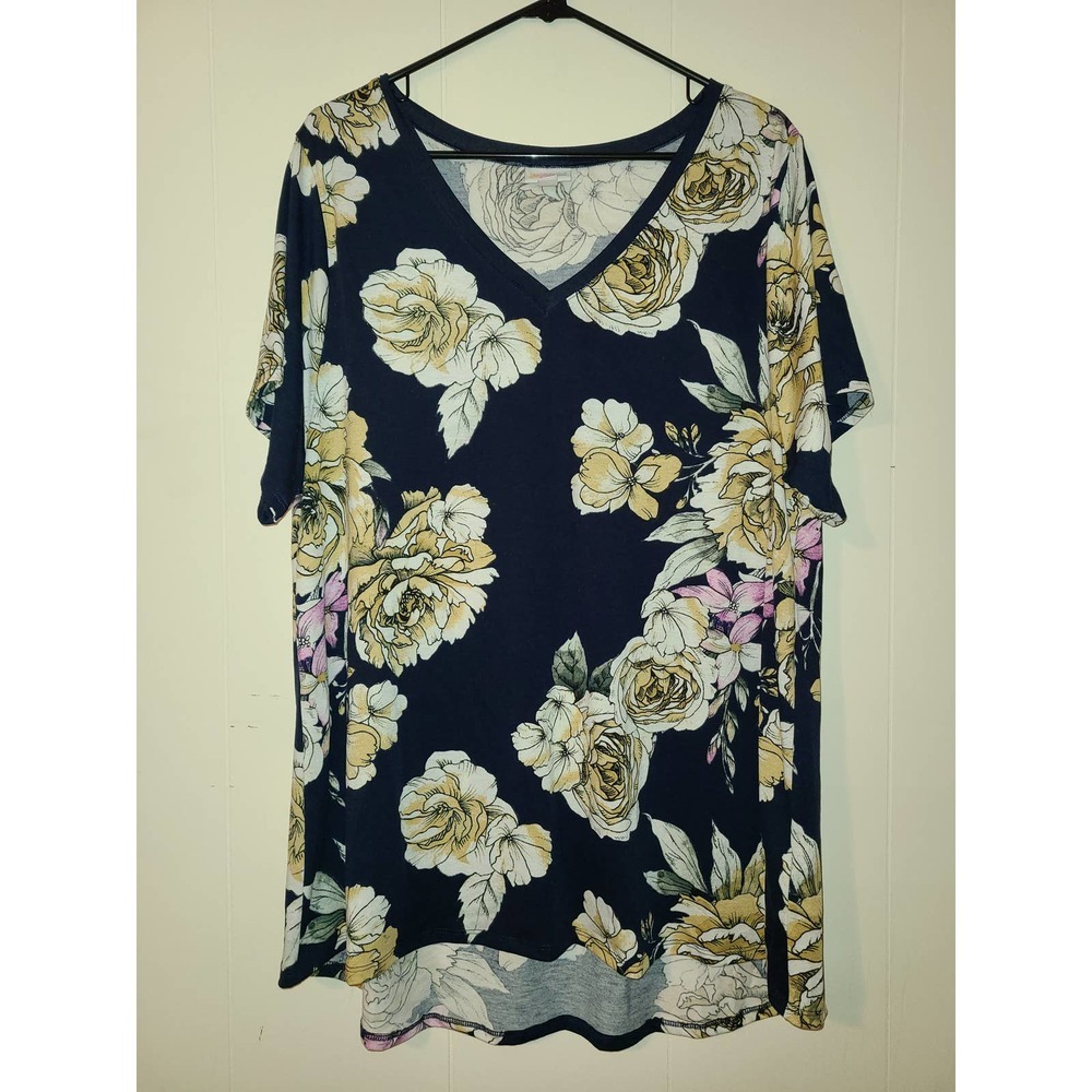 LulaRoe Blouse Top Womens 3XL Floral Printed Short Sleeve V-Neck Breathable (LL)